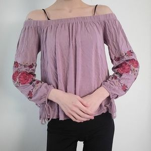 off the shoulder floral embroidered top